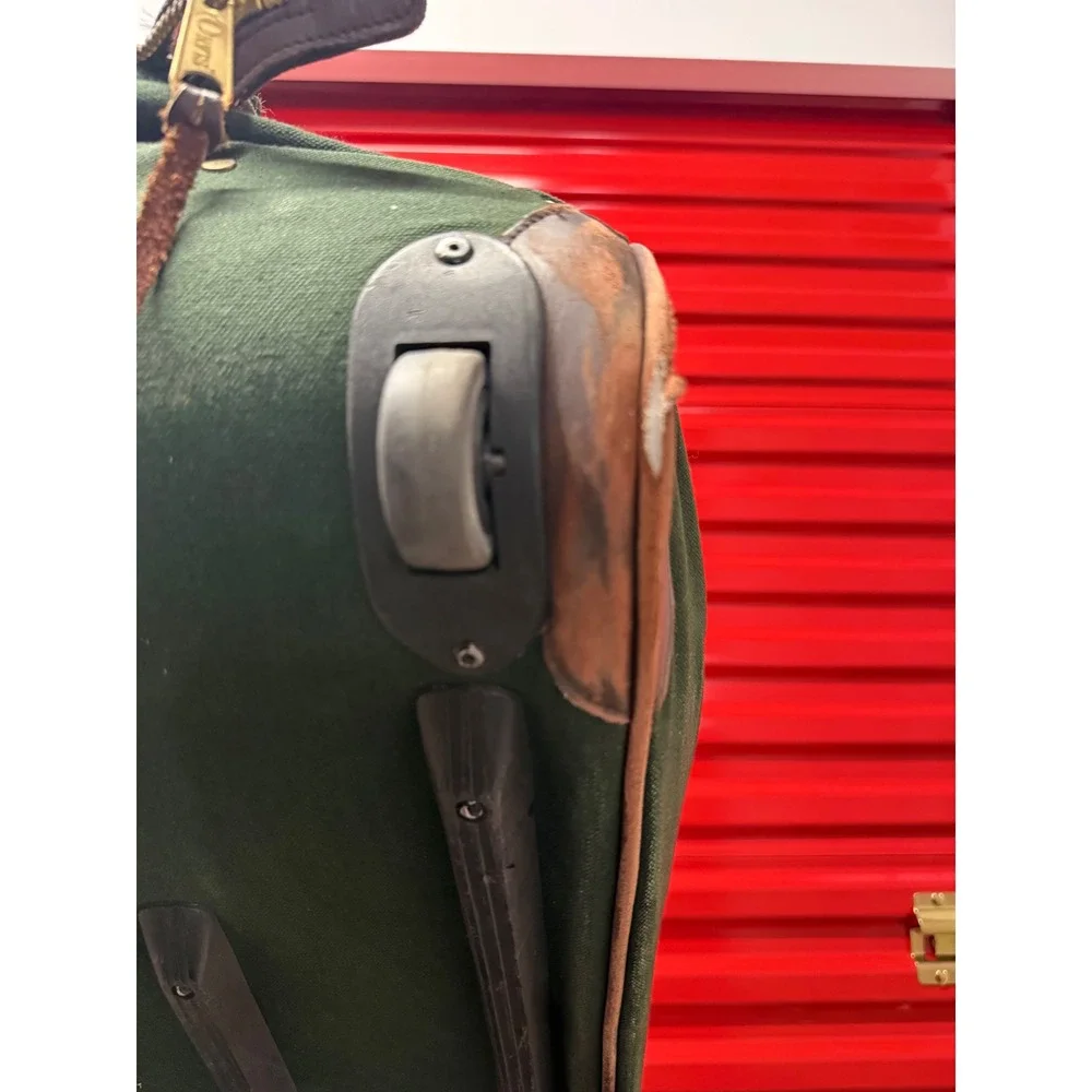 VTG Orvis Battenkill Rolling Duffel Bag Green Canvas Leather Trim Large Travel